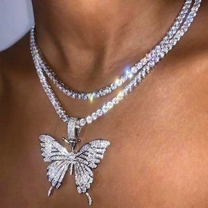 Butterfly Pendant Tennis Chain Necklace